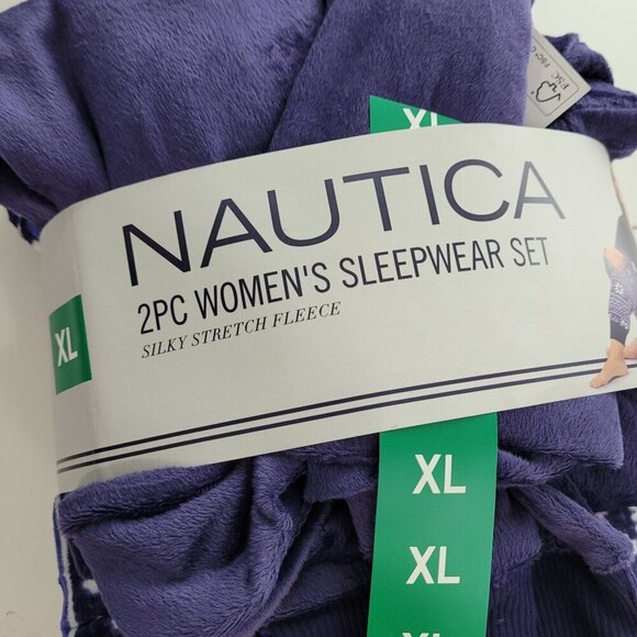 NEW Nautica 2Pc Womens XL Sleepwear Silky Stretch Fleece Purple Snowflake - Picture 5 of 6
